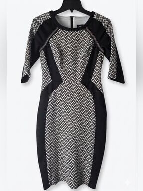 Jax Black and White Geometric Paneled Midi Dress Size 2